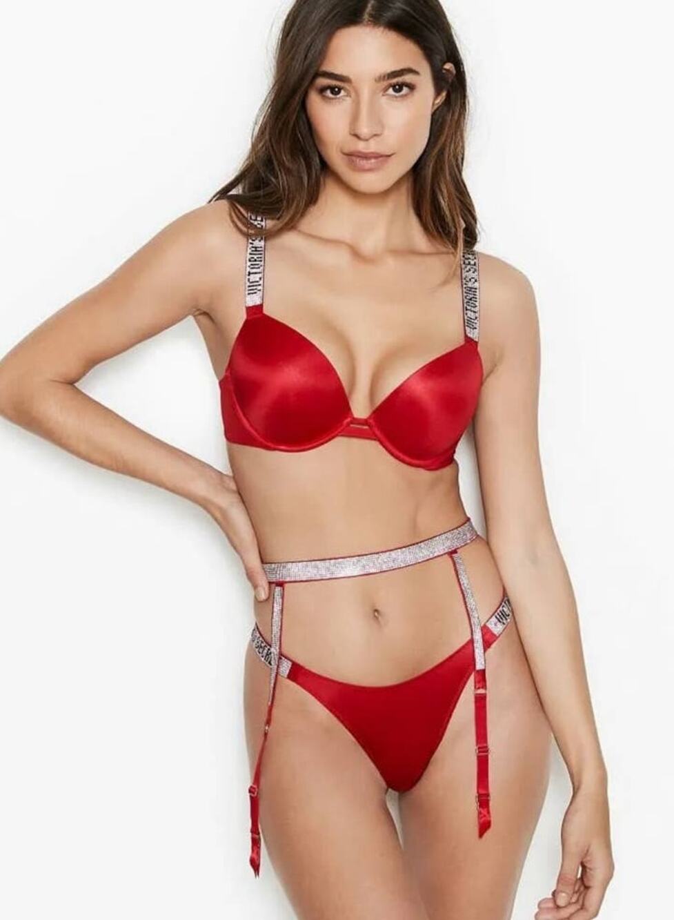 Victoria's Secret Sexy Shine Rhinestone Garter in Red - M/L